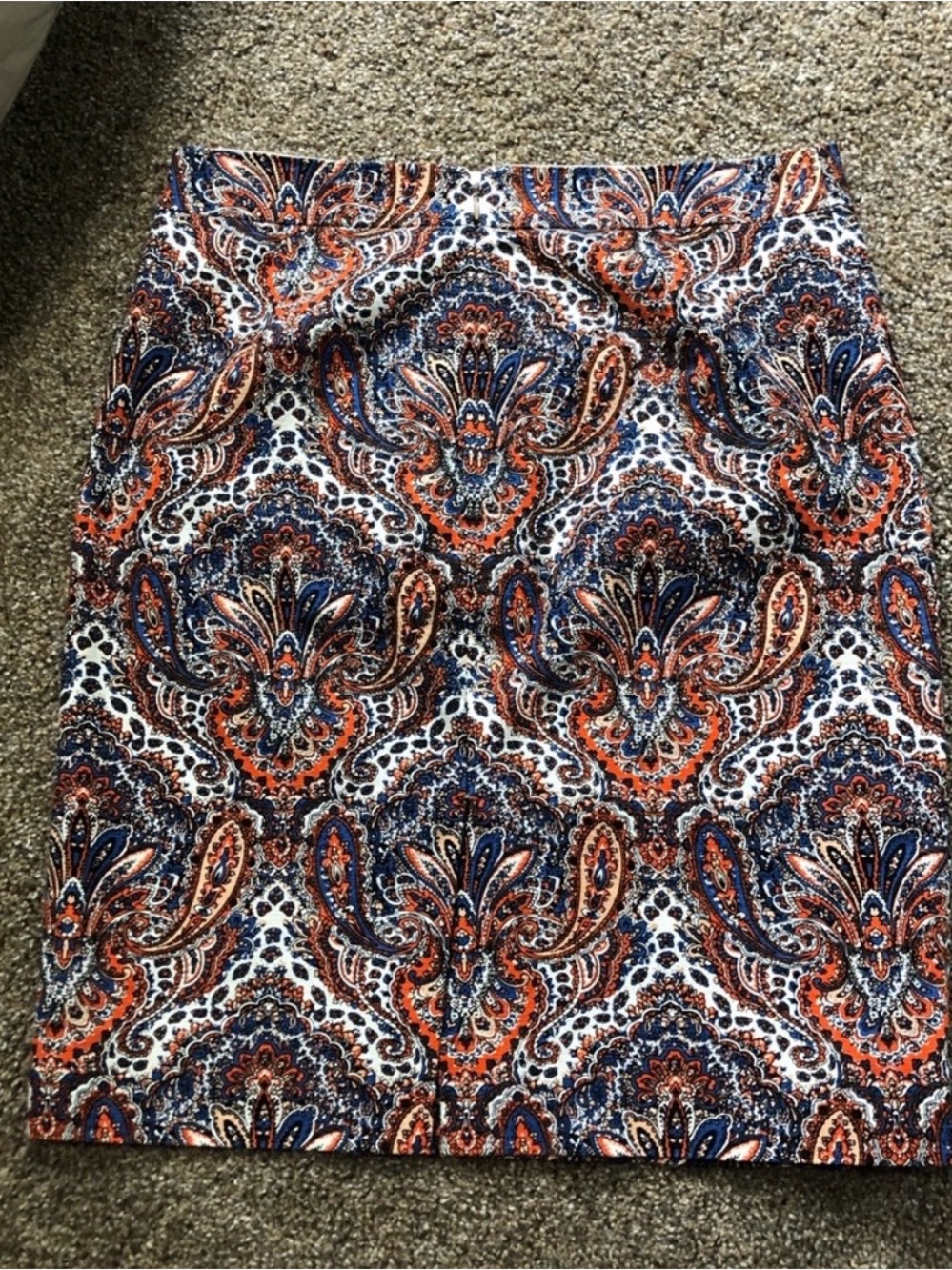 J. Crew Cotton Weave Paisley Pencil Skirt in Cobalt Blue, Orange & Cream 6